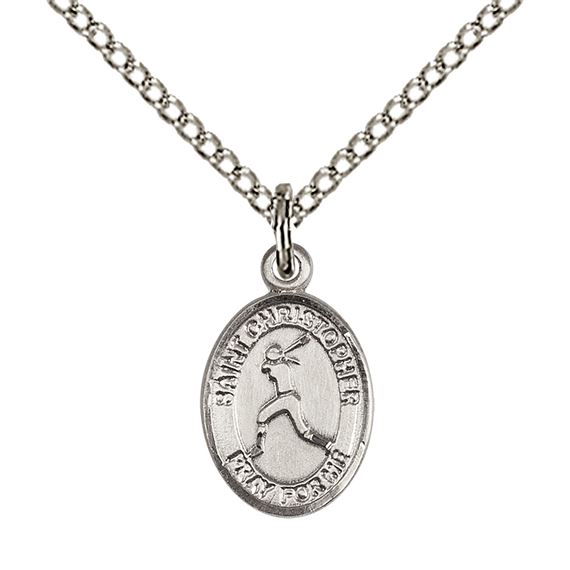 STERLING SILVER ST CHRISTOPHER-SOFTBALL PENDANT WITH CHAIN - 1/2" x 1/4"