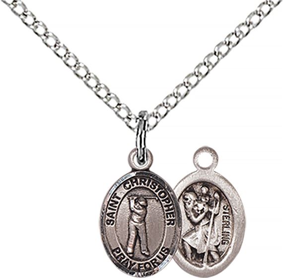 STERLING SILVER ST CHRISTOPHER-GOLF PENDANT WITH CHAIN - 1/2" x 1/4"