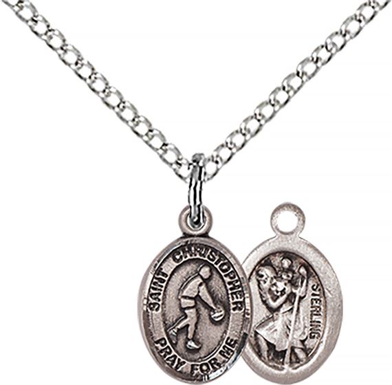 STERLING SILVER ST CHRISTOPHER-BASKETBALL PENDANT WITH CHAIN - 1/2" x 1/4"