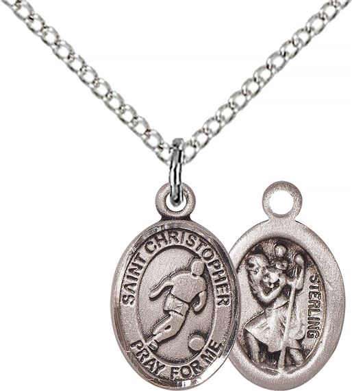 STERLING SILVER ST CHRISTOPHER-SOCCER PENDANT WITH CHAIN - 1/2" x 1/4"