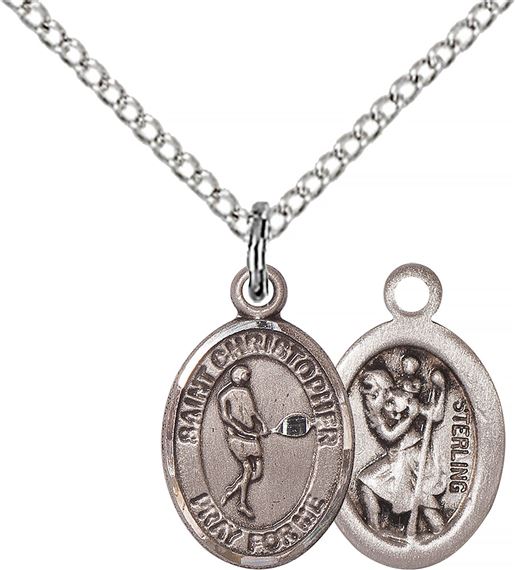 STERLING SILVER ST CHRISTOPHER-TENNIS PENDANT WITH CHAIN - 1/2" x 1/4"