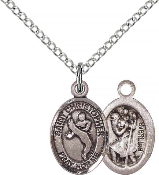 STERLING SILVER ST CHRISTOPHER-MARTIAL ARTS PENDANT WITH CHAIN - 1/2" x 1/4"