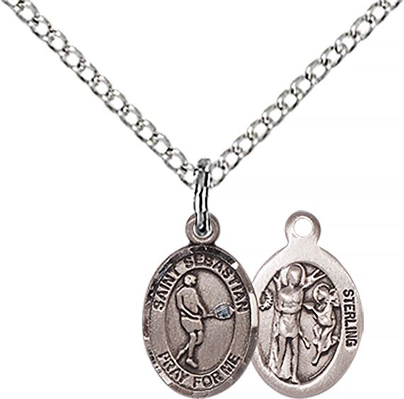 STERLING SILVER ST SEBASTIAN-TENNIS PENDANT WITH CHAIN - 1/2" x 1/4"