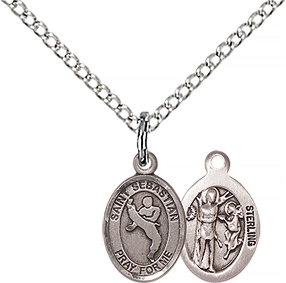 STERLING SILVER ST SEBASTIAN-MARTIAL ARTS PENDANT WITH CHAIN - 1/2" x 1/4"