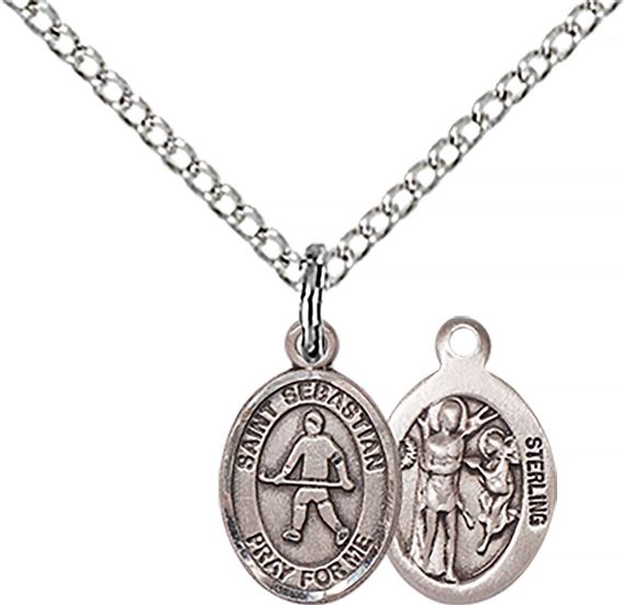 STERLING SILVER ST SEBASTIAN-FIELD HOCKEY PENDANT WITH CHAIN - 1/2" x 1/4"
