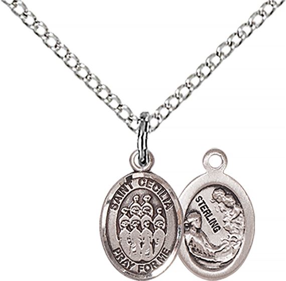 STERLING SILVER ST CECILIA-CHOIR PENDANT WITH CHAIN - 1/2" x 1/4"