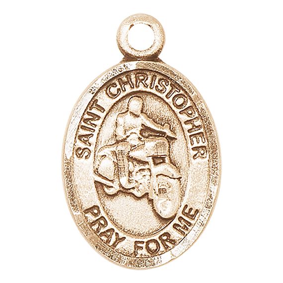 14KT GOLD ST CHRISTOPHER-MOTORCYCLE MEDAL - 1/2" x 1/4"