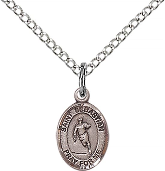 STERLING SILVER ST SEBASTIAN-RUGBY PENDANT WITH CHAIN - 1/2" x 1/4"