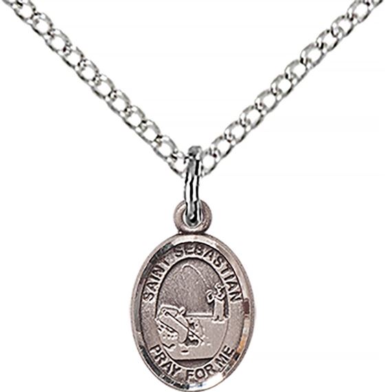 STERLING SILVER ST SEBASTIAN-FISHING PENDANT WITH CHAIN - 1/2" x 1/4"