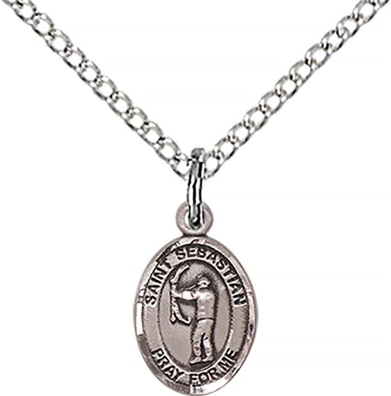 STERLING SILVER ST SEBASTIAN-ARCHERY PENDANT WITH CHAIN - 1/2" x 1/4"