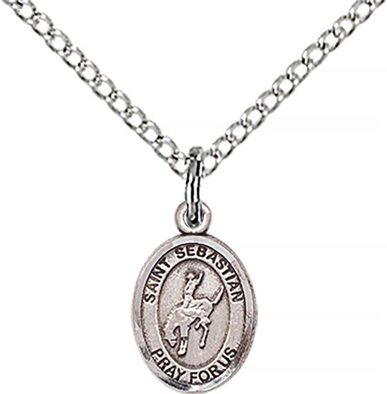 STERLING SILVER ST SEBASTIAN-RODEO PENDANT WITH CHAIN - 1/2" x 1/4"
