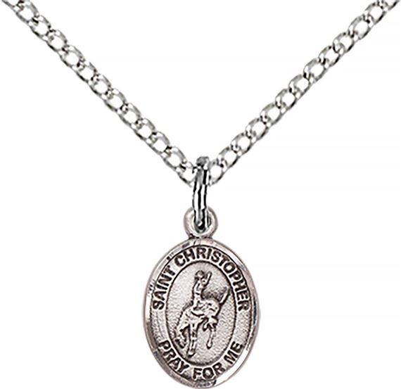 STERLING SILVER ST CHRISTOPHER-RODEO PENDANT WITH CHAIN - 1/2" x 1/4"