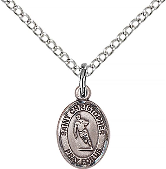 STERLING SILVER ST CHRISTOPHER-RUGBY PENDANT WITH CHAIN - 1/2" x 1/4"