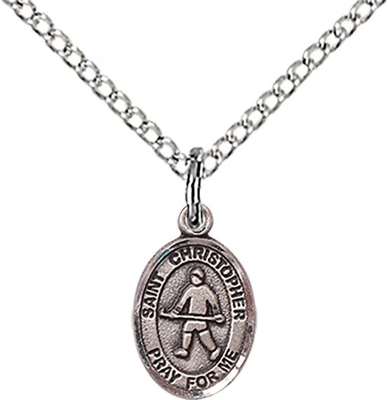 STERLING SILVER ST CHRISTOPHER-FIELD HOCKEY PENDANT WITH CHAIN - 1/2" x 1/4"