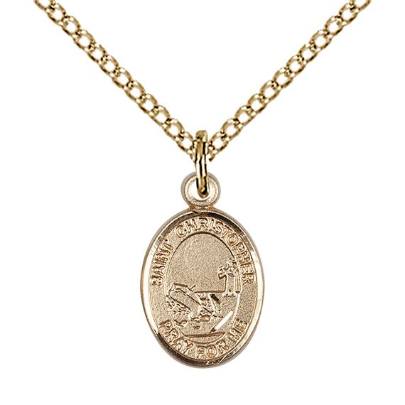 14KT GOLD FILLED ST CHRISTOPHER-FISHING PENDANT WITH CHAIN - 1/2" x 1/4"