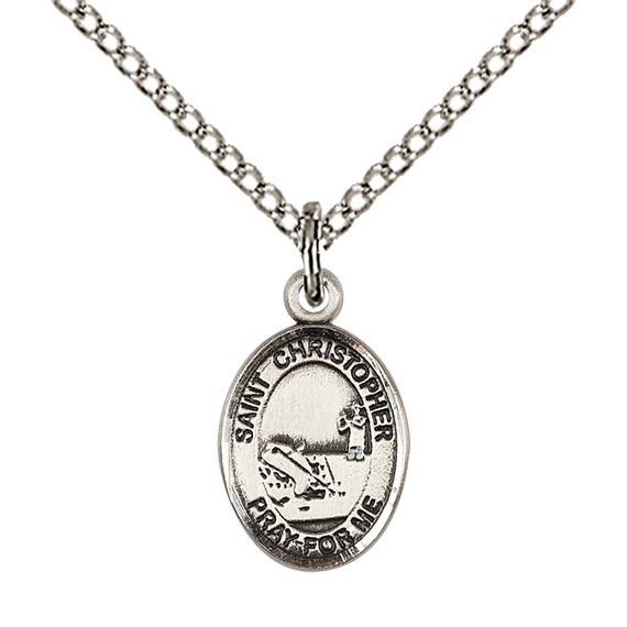 STERLING SILVER ST CHRISTOPHER-FISHING PENDANT WITH CHAIN - 1/2" x 1/4"