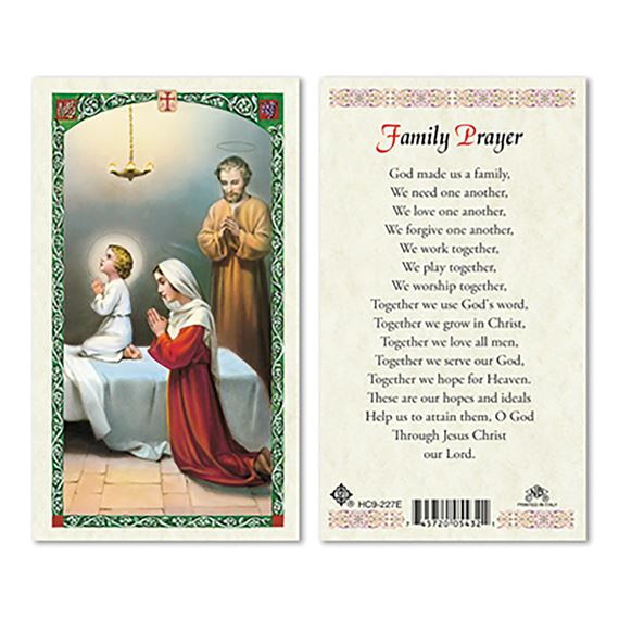 LAMINATED HOLY CARD - FAMILY PRAYER (BEDTIME)