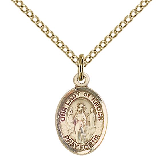 14KT GOLD FILLED OUR LADY OF KNOCK PENDANT WITH CHAIN - 1/2" x 1/4"