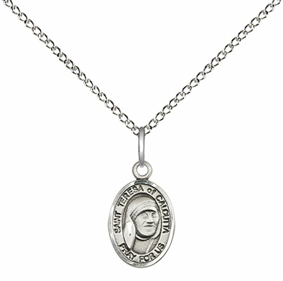 STERLING SILVER SAINT TERESA OF CALCUTTA PENDANT WITH CHAIN - 1/2" x 1/4"