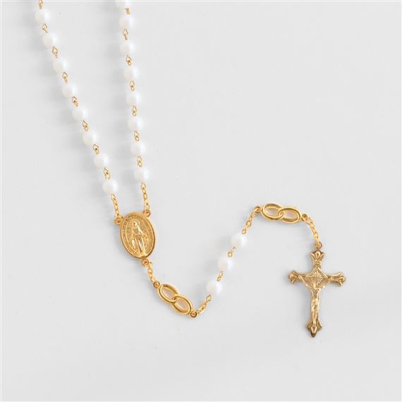 MIRACULOUS MEDAL WEDDING ROSARY FROSTED WHITE BEAD - BRIDE