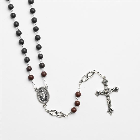 MIRACULOUS MEDAL WEDDING ROSARY BROWN WOOD BEAD - GROOM