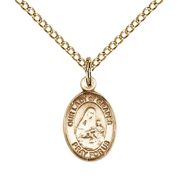 14KT GOLD FILLED OUR LADY OF GRAPES PENDANT WITH CHAIN - 1/2" x 1/4"