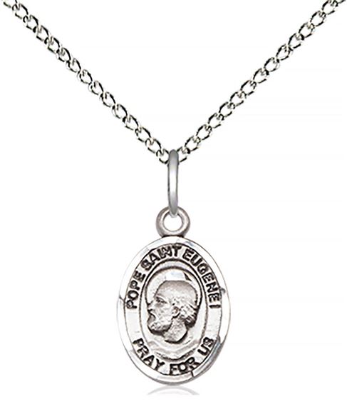 STERLING SILVER POPE ST EUGENE I PENDANT WITH CHAIN - 1/2" x 1/4"