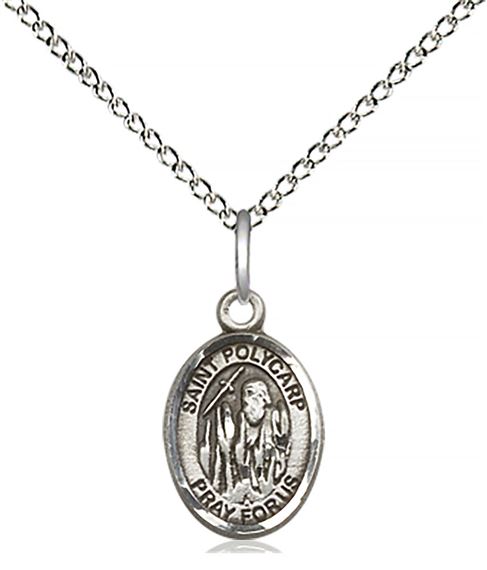 STERLING SILVER ST POLYCARP OF SMYRNA PENDANT WITH CHAIN - 1/2" x 1/4"