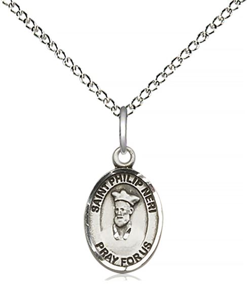 STERLING SILVER ST PHILIP NERI PENDANT WITH CHAIN - 1/2" x 1/4"