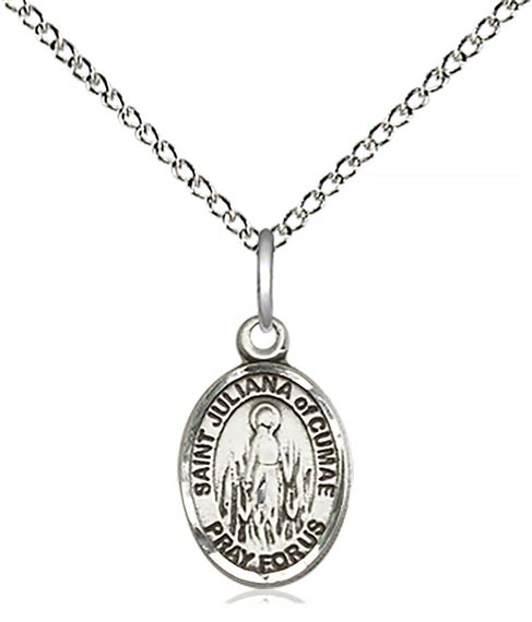 STERLING SILVER ST JULIANA PENDANT WITH CHAIN - 1/2" x 1/4"