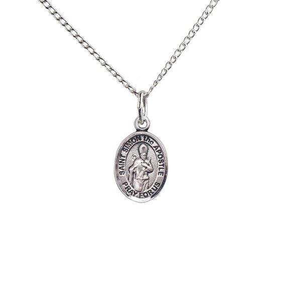 STERLING SILVER ST SIMON PENDANT WITH CHAIN - 1/2" x 1/4"