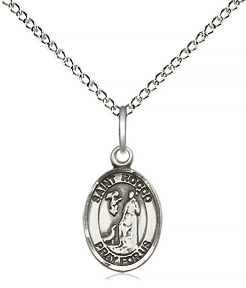 STERLING SILVER ST ROCCO PENDANT WITH CHAIN - 1/2" x 1/4"