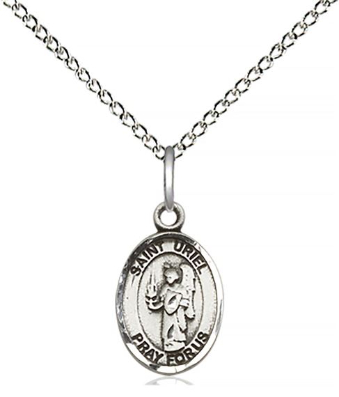 STERLING SILVER ST URIEL THE ARCHANGEL PENDANT WITH CHAIN - 1/2" x 1/4"