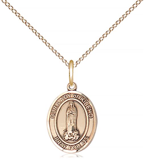 14KT GOLD FILLED OUR LADY OF KIBEHO PENDANT WITH CHAIN - 1/2" x 1/4"