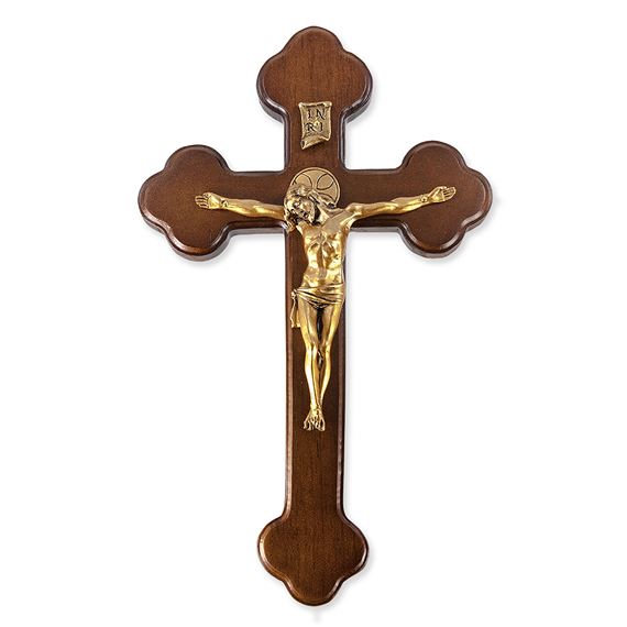 WALNUT CRUCIFIX WITH ANTIQUED GENUINE BRONZE CORPUS - 10"