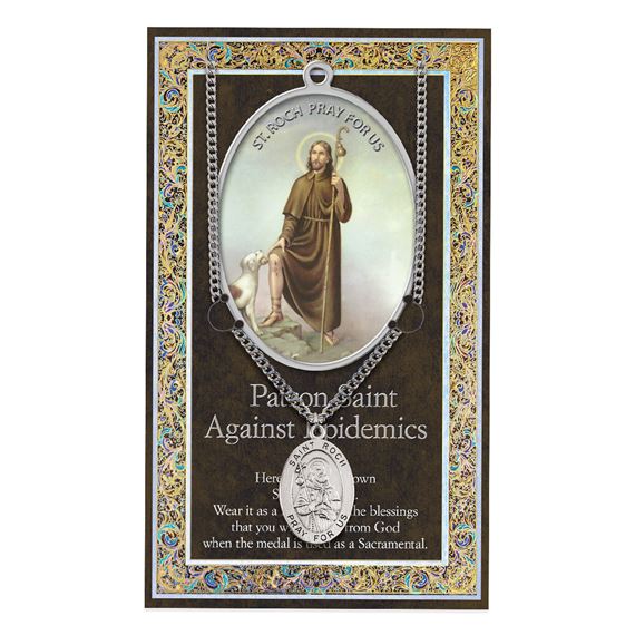 ST. ROCH HAND ENGRAVED PEWTER MEDAL ON 24” CHAIN – WITH PAMPHLET