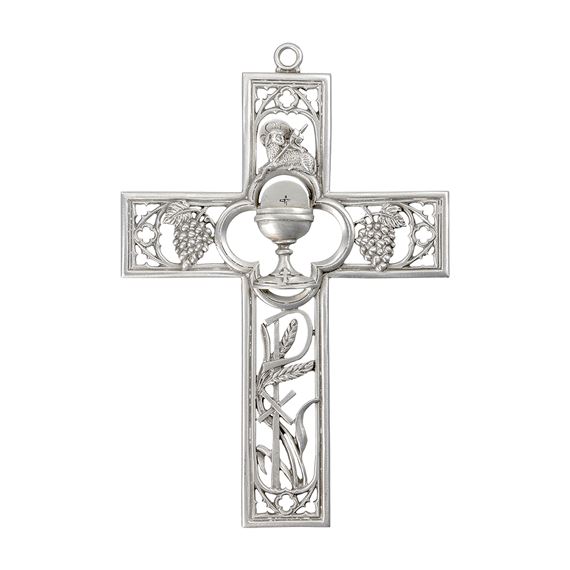 GENUINE PEWTER EUCHARISTIC WALL CROSS WITH CHALICE