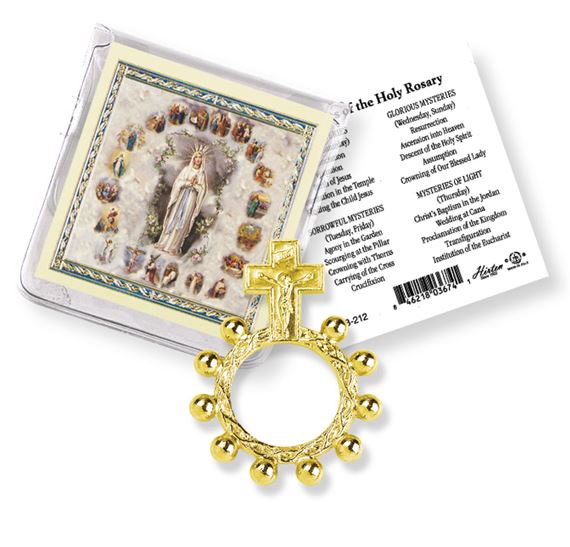 CRUCIFIX ROSARY RING WITH CARD - GOLD