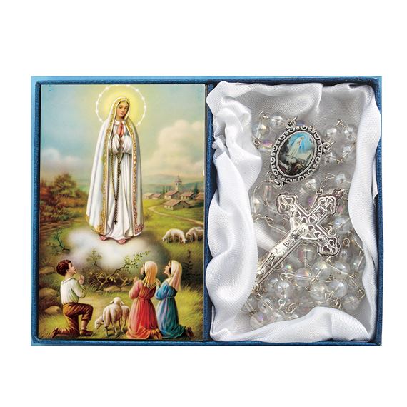 OUR LADY OF FATIMA - CLEAR GLASS BEAD ROSARY