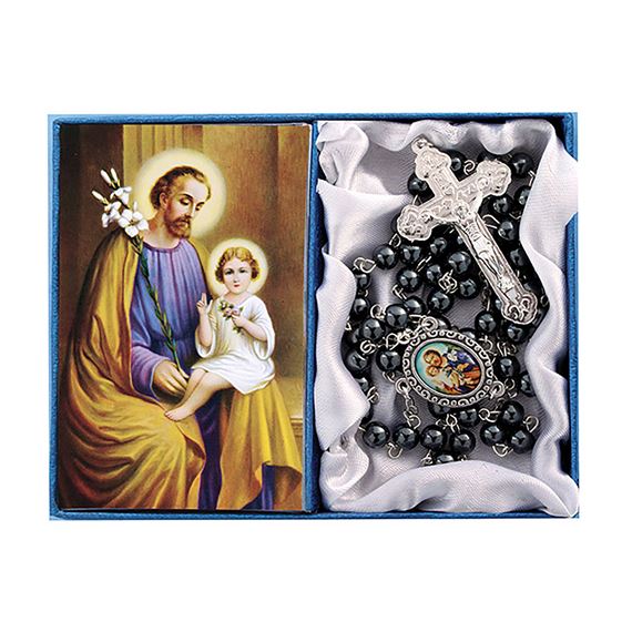 ST. JOSEPH -  HEMATITE BEAD ROSARY