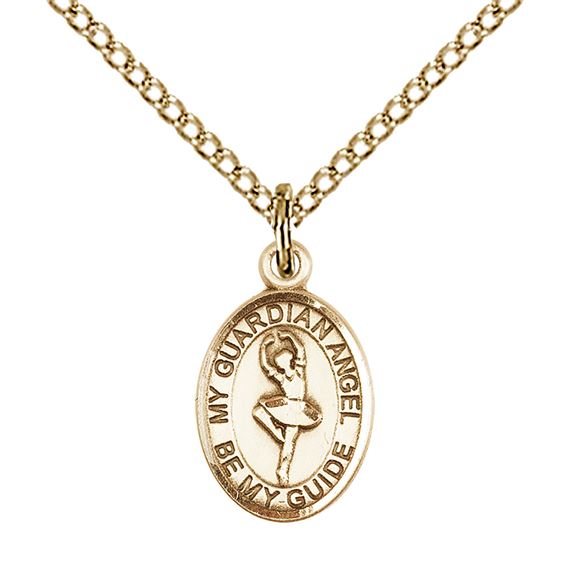 14KT GOLD FILLED GUARDIAN ANGEL DANCE PENDANT WITH CHAIN - 1/2" x 1/4"