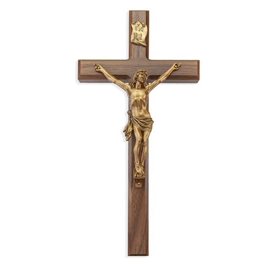 WALNUT FINISH CRUCIFIX WITH BRONZED PEWTER CORPUS - 15"