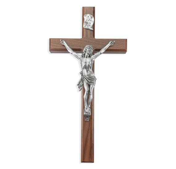 WALNUT FINISH CRUCIFIX WITH PEWTER CORPUS - 15"