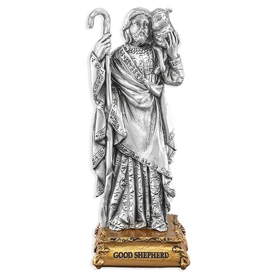 JESUS THE GOOD SHEPHERD FINE  PEWTER STATUE
