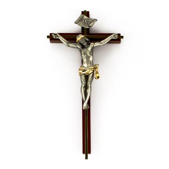 TWO-TONE GOLD INLAY WALNUT CRUCIFIX