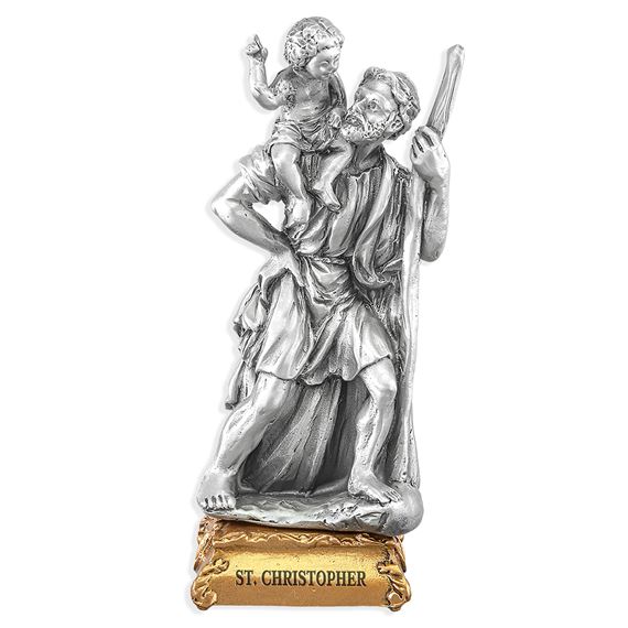 ST. CHRISTOPHER WITH JESUS FINE PEWTER STATUE