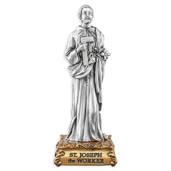 ST. JOSEPH THE WORKER FINE PEWTER STATUE - 4 1/2"