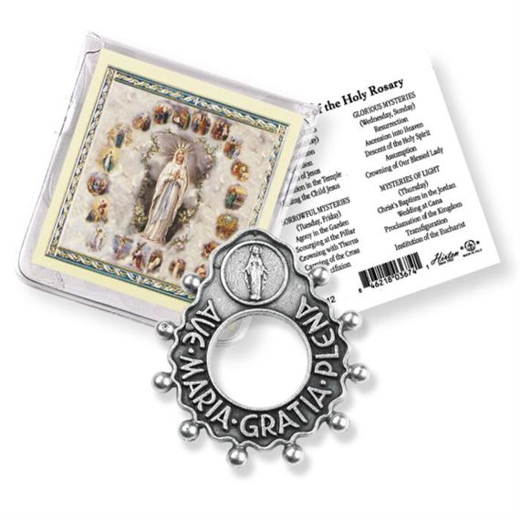 AVE MARIA POCKET ROSARY RING WITH CARD