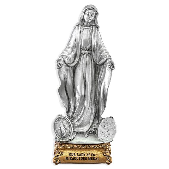 OUR LADY OF THE MIRACULOUS MEDAL FINE PEWTER STATUE