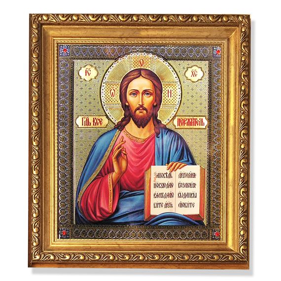 CHRIST THE TEACHER FRAMED ICON WITH CRYSTALS